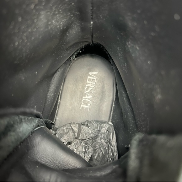 Versace Column Combat Boots Dark Green Leather Gold Medusa Logo Mens EU 41 US 8 - Picture 12 of 16